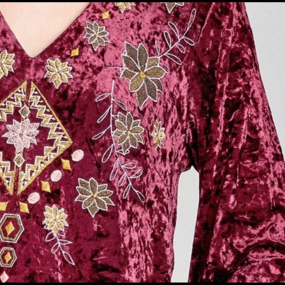 3/$30 Cranberry Bohemian Crushed Velvet Top - Picture 8 of 8